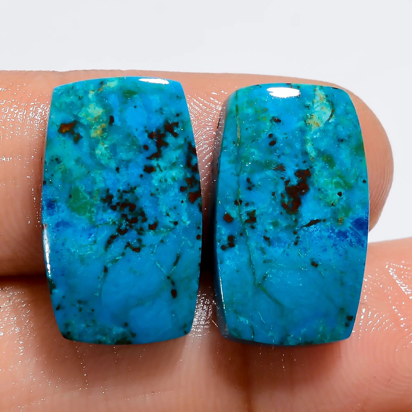 Superb Top Grade Quality 100% Natural Shattuckite Radiant Shape Cabochon Loose Gemstone Pair For Making Earrings 21.5 Ct. 19X10X3 mm V-7255