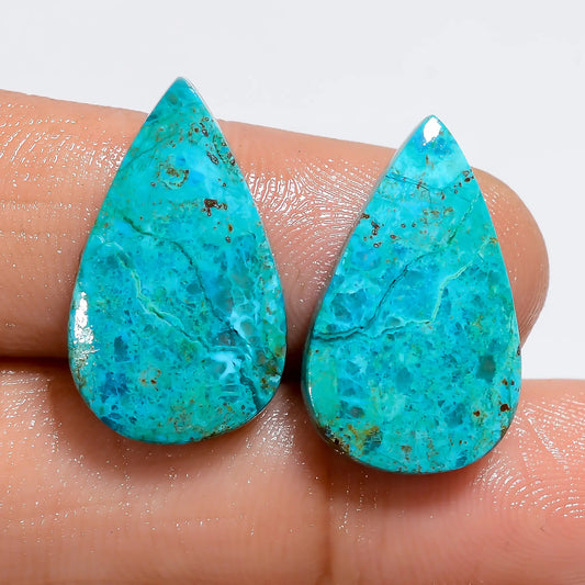 Stunning Top Grade Quality 100% Natural Shattuckite Pear Shape Cabochon Loose Gemstone Pair For Making Earrings 15.5 Ct. 19X11X2 mm V-7256