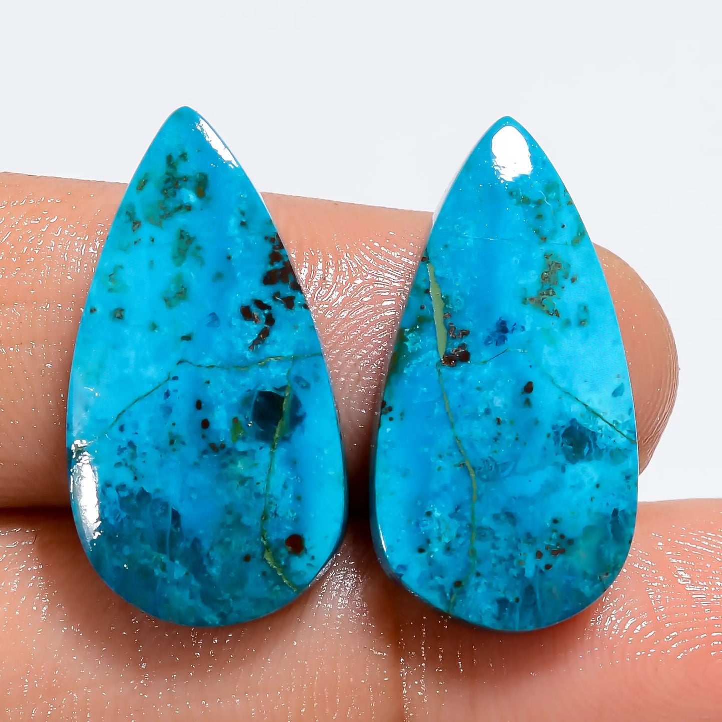 Awesome Top Grade Quality 100% Natural Shattuckite Pear Shape Cabochon Loose Gemstone Pair For Making Earrings 19 Ct. 22X11X3 mm V-7264