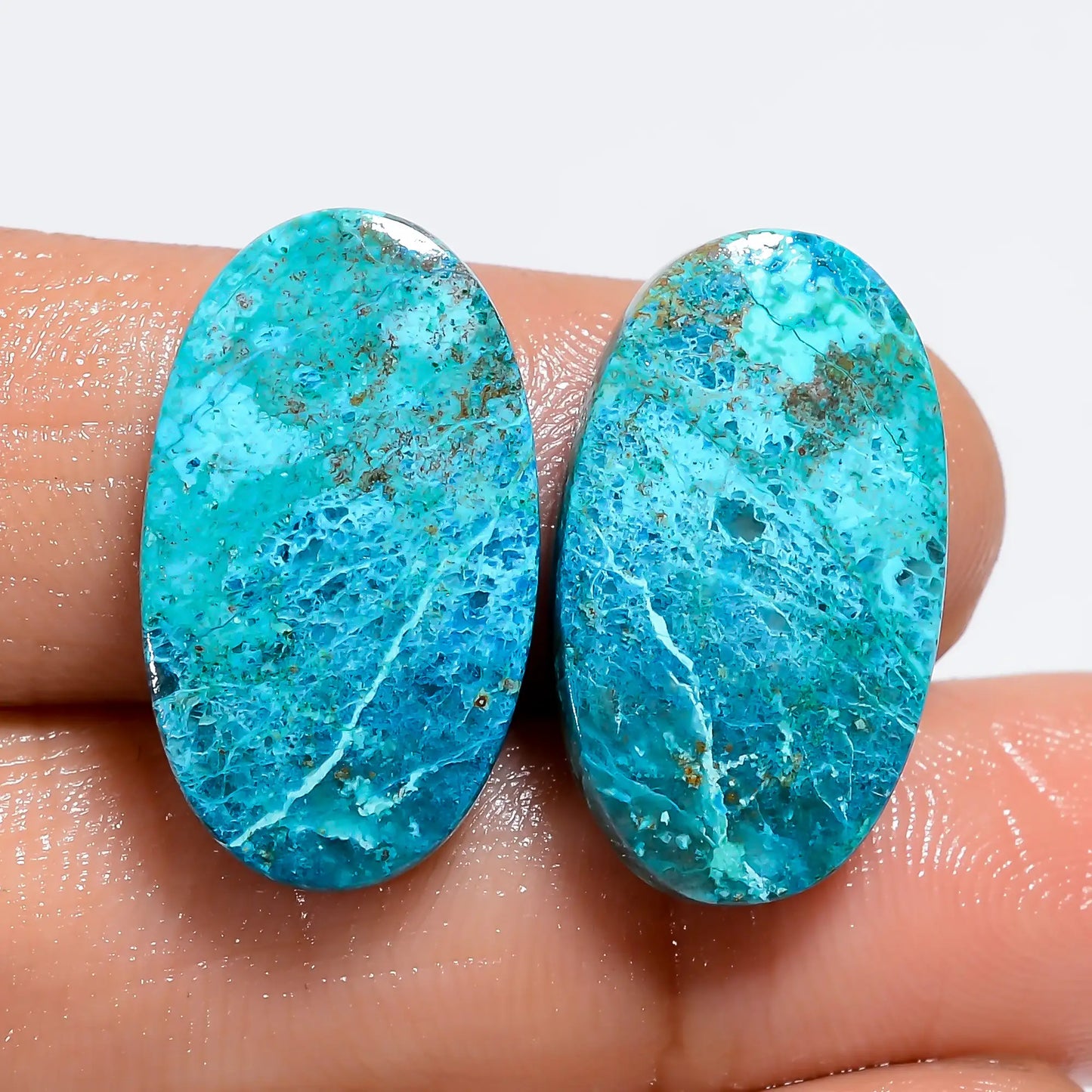 Beautiful Top Grade Quality 100% Natural Shattuckite Oval Shape Cabochon Loose Gemstone Pair For Making Earrings 22.5 Ct. 20X11X3 mm V-7265