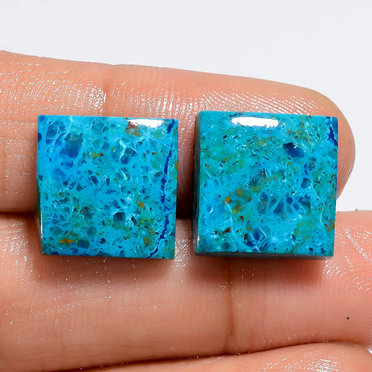 Dazzling Top Grade Quality 100% Natural Shattuckite Square Shape Cabochon Loose Gemstone Pair For Making Earrings 18.5 Ct. 12X12X4 mm V-7267