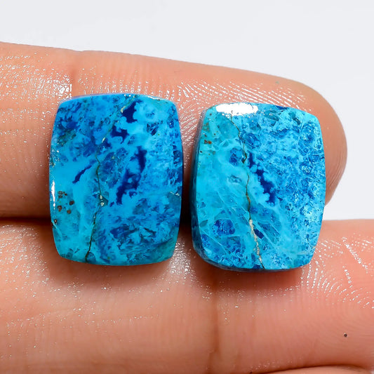 Excellent Top Grade Quality 100% Natural Shattuckite Radiant Shape Cabochon Loose Gemstone Pair For Making Earrings 14 Ct. 14X10X3 mm V-7268