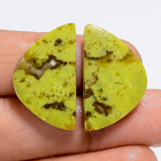 Elegant Top Grade Quality 100% Natural Green Opal Fancy Shape Cabochon Loose Gemstone Pair For Making Earrings 19 Ct. 23X13X3 mm V-7270