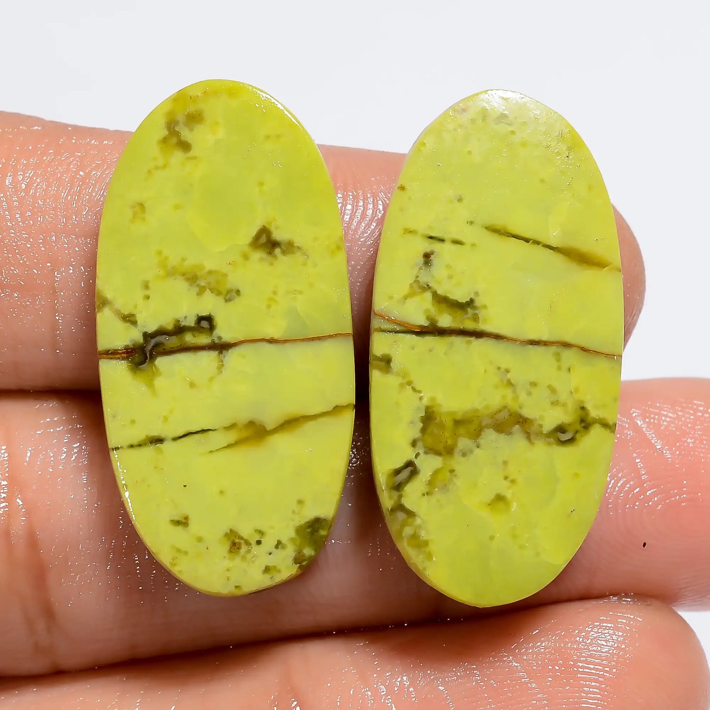 Gorgeous Top Grade Quality 100% Natural Green Opal Oval Shape Cabochon Loose Gemstone Pair For Making Earrings 27.5 Ct. 28X13X3 mm V-7273