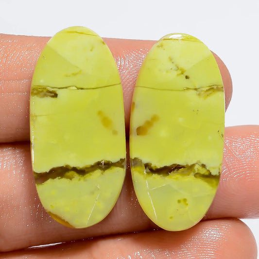 Mind Blowing Top Grade Quality 100% Natural Green Opal Oval Shape Cabochon Loose Gemstone Pair For Making Earrings 20 Ct. 27X12X2 mm V-7277