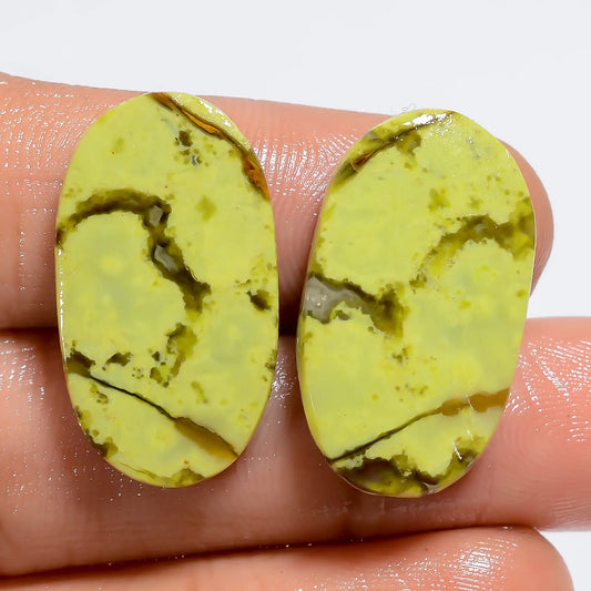 Marvellous Top Grade Quality 100% Natural Green Opal Oval Shape Cabochon Loose Gemstone Pair For Making Earrings 21 Ct. 23X13X3 mm V-7279