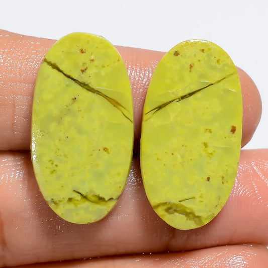 Superb Top Grade Quality 100% Natural Green Opal Oval Shape Cabochon Loose Gemstone Pair For Making Earrings 18 Ct. 24X12X2 mm V-7283