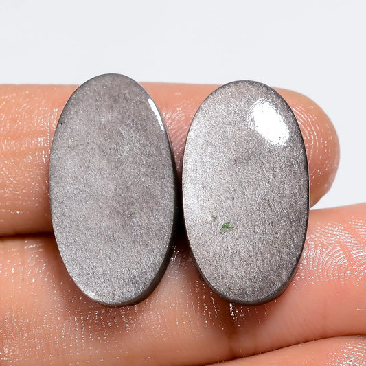 Wonderful Top Grade Quality 100% Natural Silver Sheen Obsidian Oval Shape Cabochon Gemstone Pair For Making Earrings 17.5 Ct 20X10X3 mm V7289