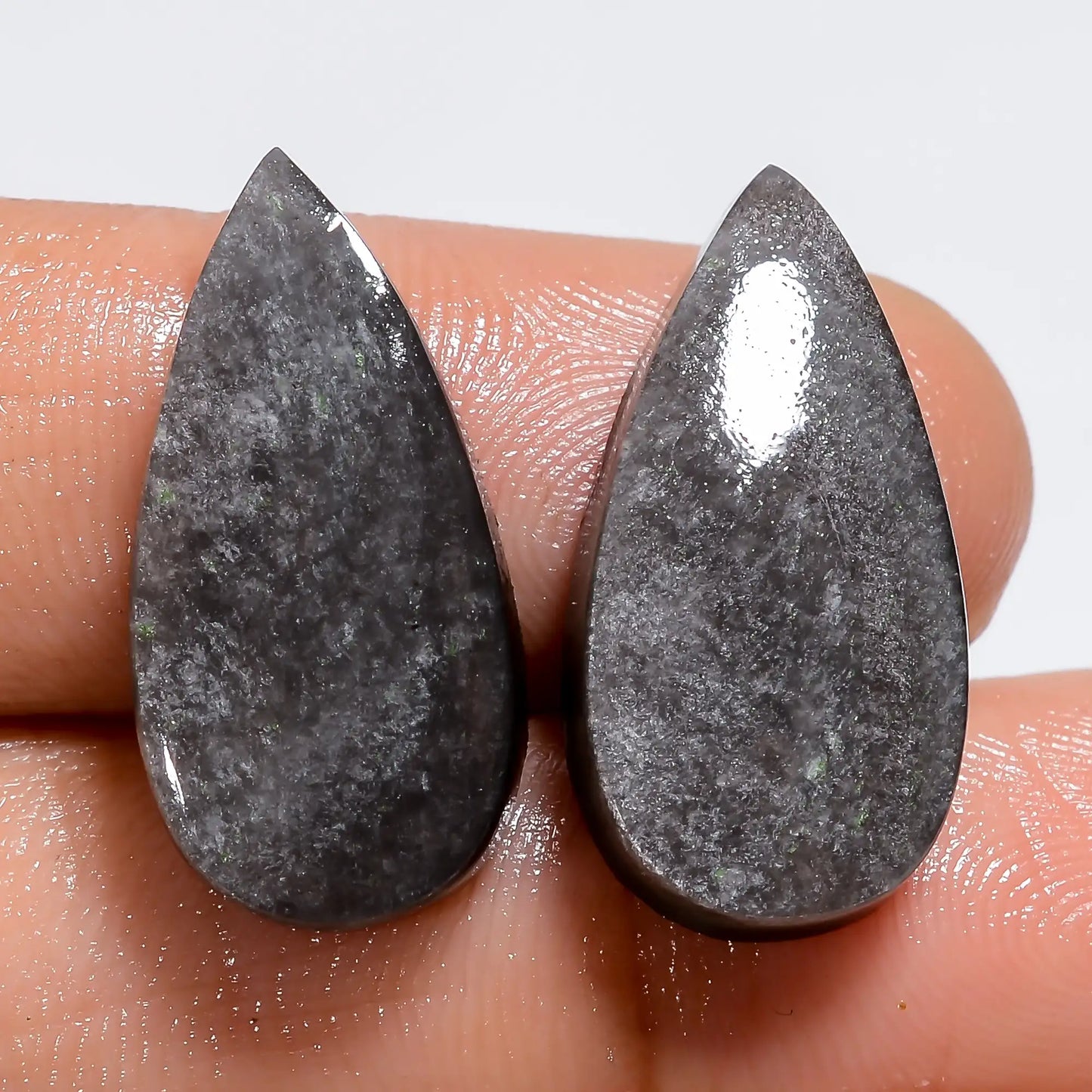 Attractive A One Quality 100% Natural Silver Sheen Obsidian Pear Shape Cabochon Gemstone Pair For Making Earrings 19.5 Ct. 21X10X4 mm V-7291