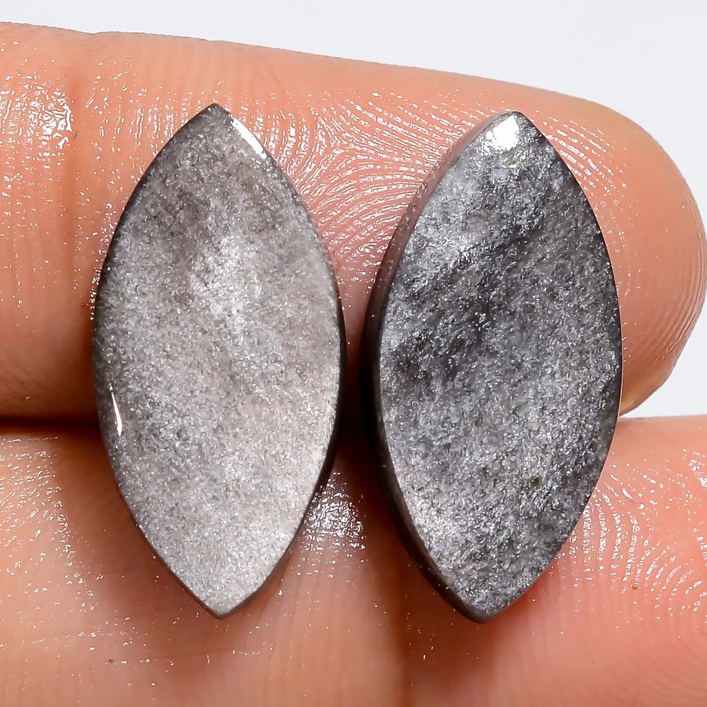 Awesome Top Grade Quality 100% Natural Silver Sheen Obsidian Marquise Shape Cabochon Gemstone Pair For Making Earrings 11 Ct 18X8X3 mm V-7292