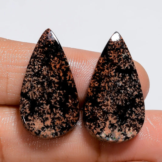 Classic Top Grade Quality 100% Natural Flower Obsidian Pear Shape Cabochon Loose Gemstone Pair For Making Earrings 24 Ct 25X13X3 mm V-7294