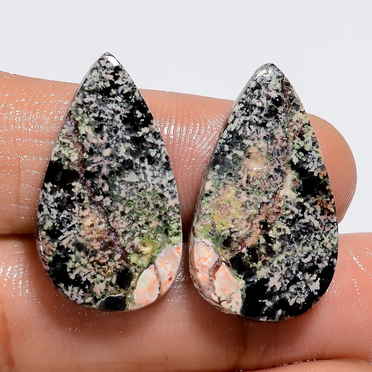 Dazzling Top Grade Quality 100% Natural Flower Obsidian Pear Shape Cabochon Loose Gemstone Pair For Making Earrings 20 Ct 24X12X3 mm V-7295