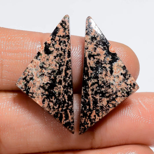 Excellent Top Grade Quality 100% Natural Flower Obsidian Fancy Shape Cabochon Gemstone Pair For Making Earrings 18.5 Ct. 28X13X3 mm V-7296