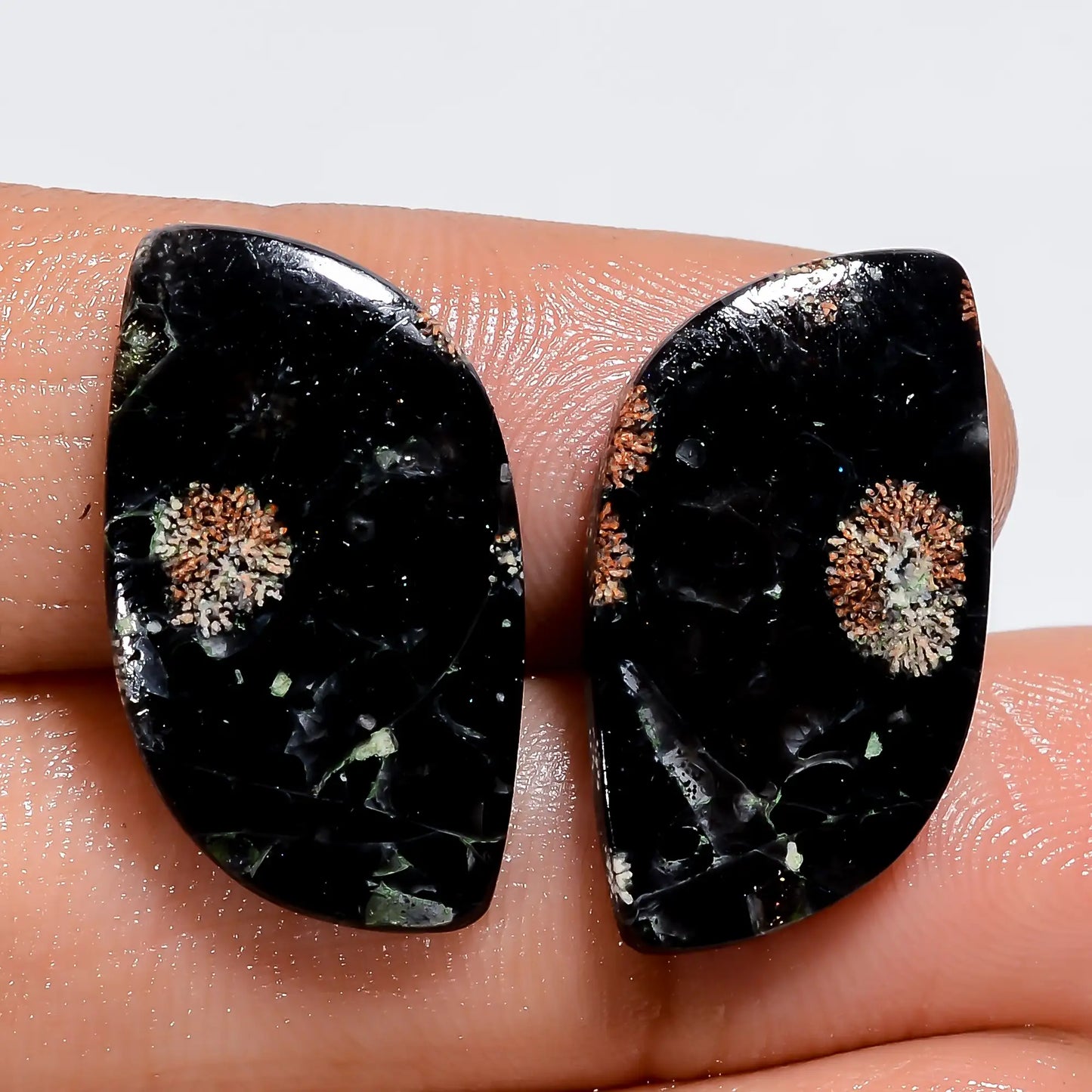 Exclusive Top Grade Quality 100% Natural Flower Obsidian Fancy Shape Cabochon Gemstone Pair For Making Earrings 15 Ct. 23X11X2 mm V-7297