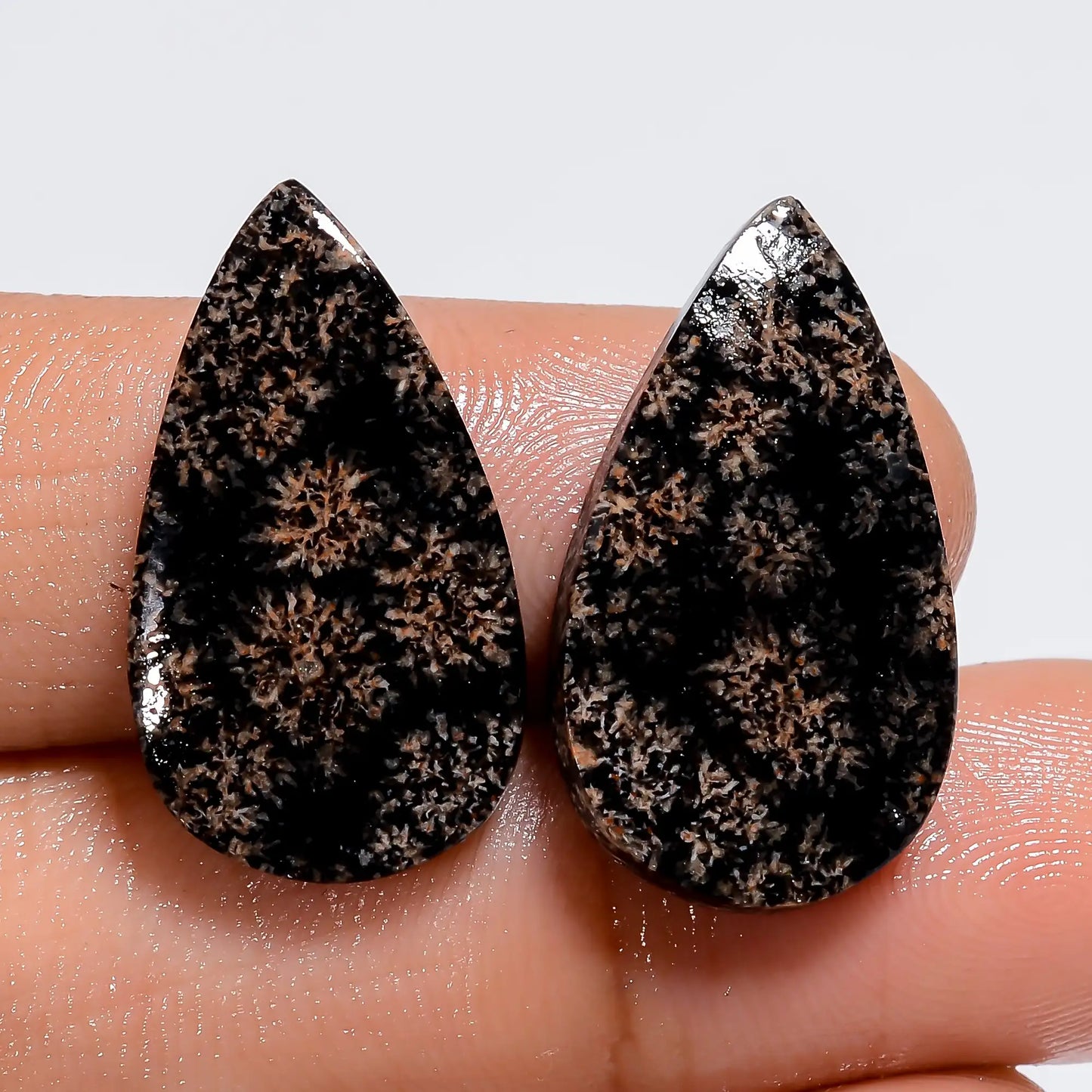 Elegant Top Grade Quality 100% Natural Flower Obsidian Pear Shape Cabochon Loose Gemstone Pair For Making Earrings 17.5 Ct 22X12X2 mm V7298