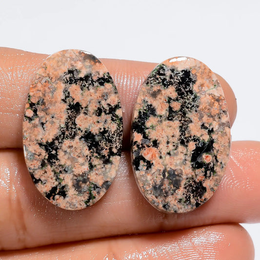 Fantastic Top Grade Quality 100% Natural Flower Obsidian Oval Shape Cabochon Loose Gemstone Pair For Making Earrings 25 Ct 24X15X3 mm V7300