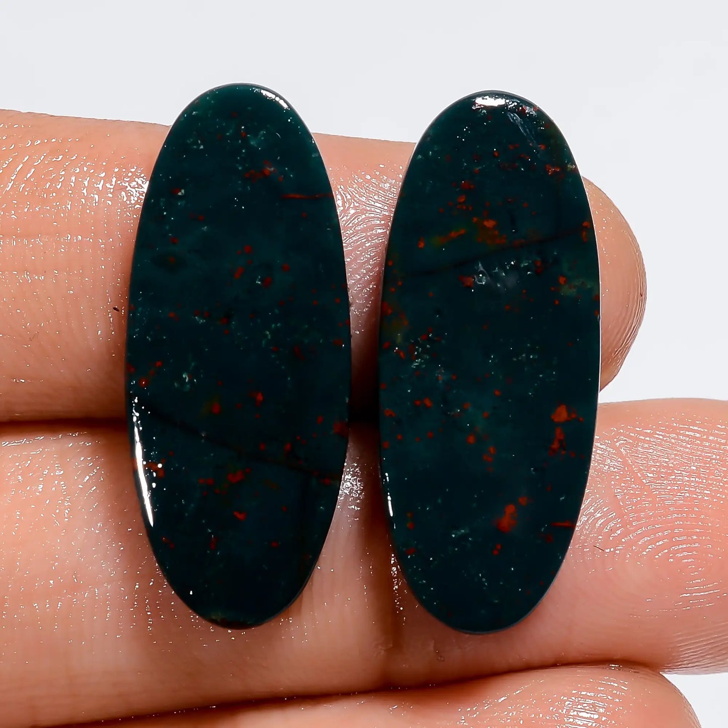 Immaculate Top Grade Quality 100% Natural Bloodstone Oval Shape Cabochon Loose Gemstone Pair For Making Earrings 20 Ct. 25X10X2 mm V-7302