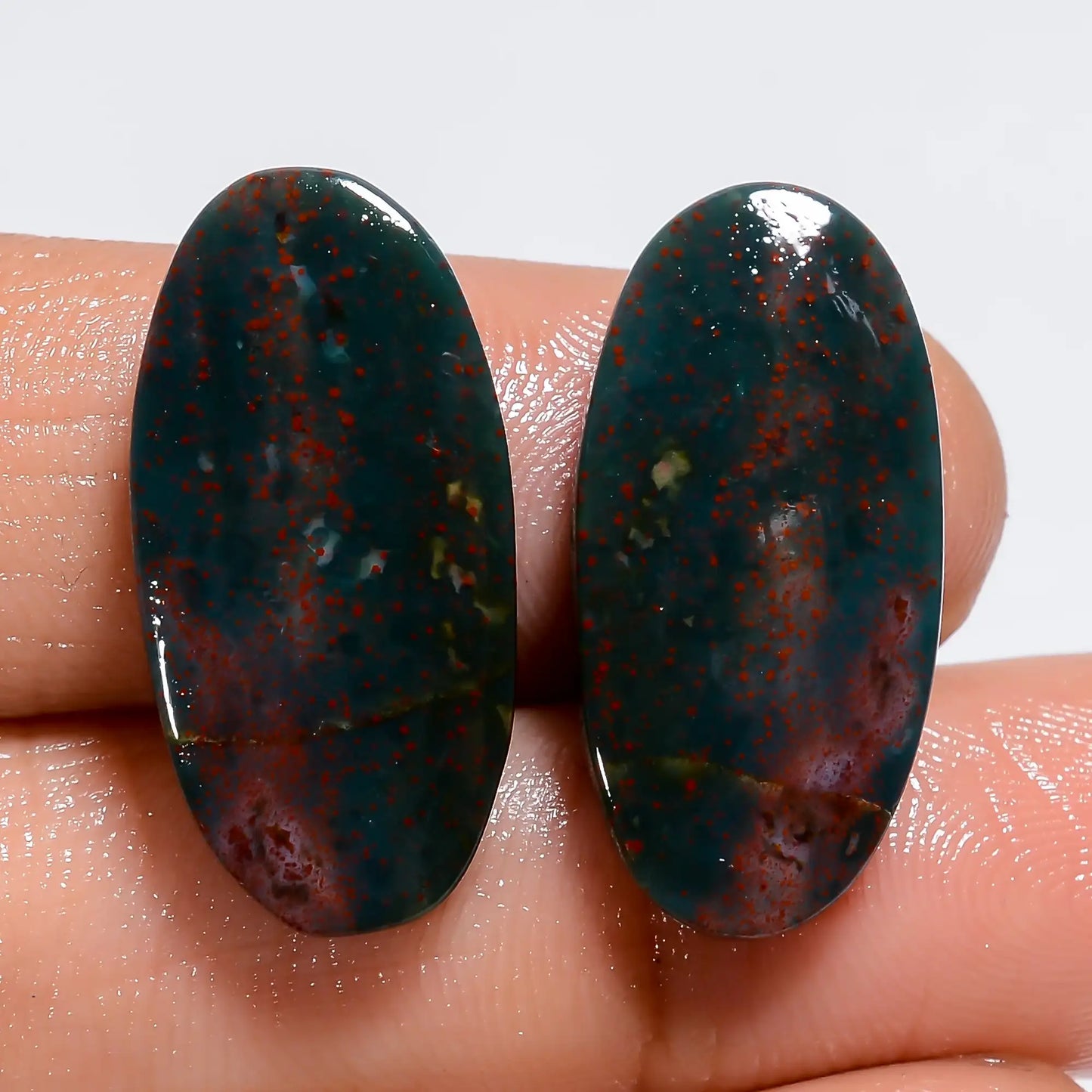 Incredible Top Grade Quality 100% Natural Bloodstone Oval Shape Cabochon Loose Gemstone Pair For Making Earrings 24 Ct. 23X11X3 mm V-7303