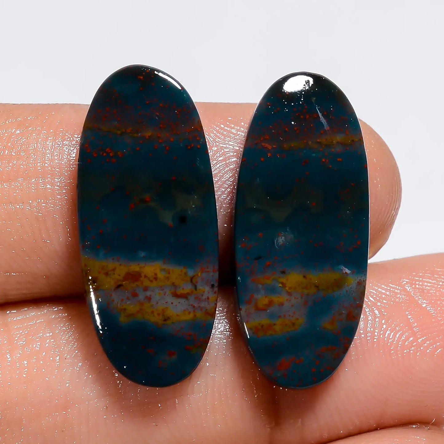 Mind Blowing Top Grade Quality 100% Natural Bloodstone Oval Shape Cabochon Loose Gemstone Pair For Making Earrings 17.5 Ct. 23X9X2 mm V-7305