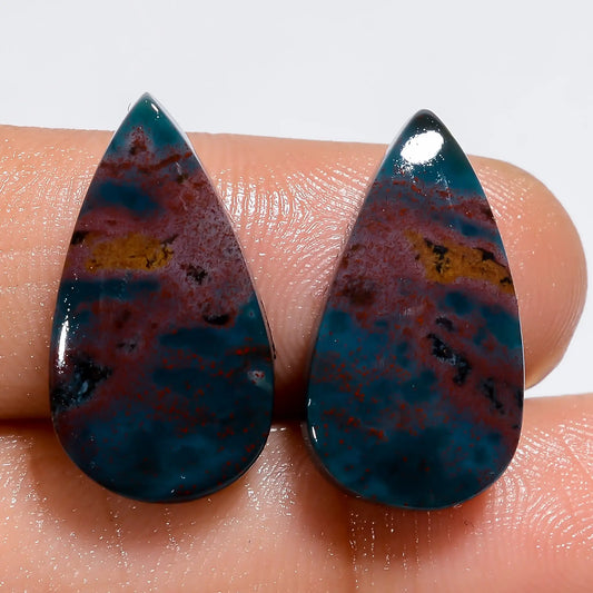 Outstanding Top Grade Quality 100% Natural Bloodstone Pear Shape Cabochon Loose Gemstone Pair For Making Earrings 17 Ct. 20X10X3 mm V-7309