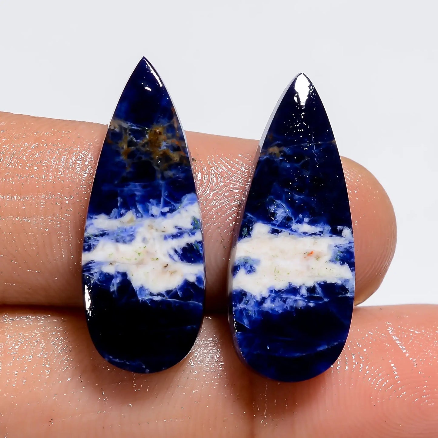 Marvellous Top Grade Quality 100% Natural Sodalite Pear Shape Cabochon Loose Gemstone Pair For Making Earrings 15.5 Ct. 23X8X3 mm V-7332