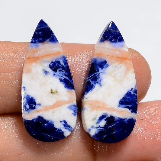 Outstanding Top Grade Quality 100% Natural Sodalite Pear Shape Cabochon Loose Gemstone Pair For Making Earrings 17 Ct. 24X10X3 mm V-7334