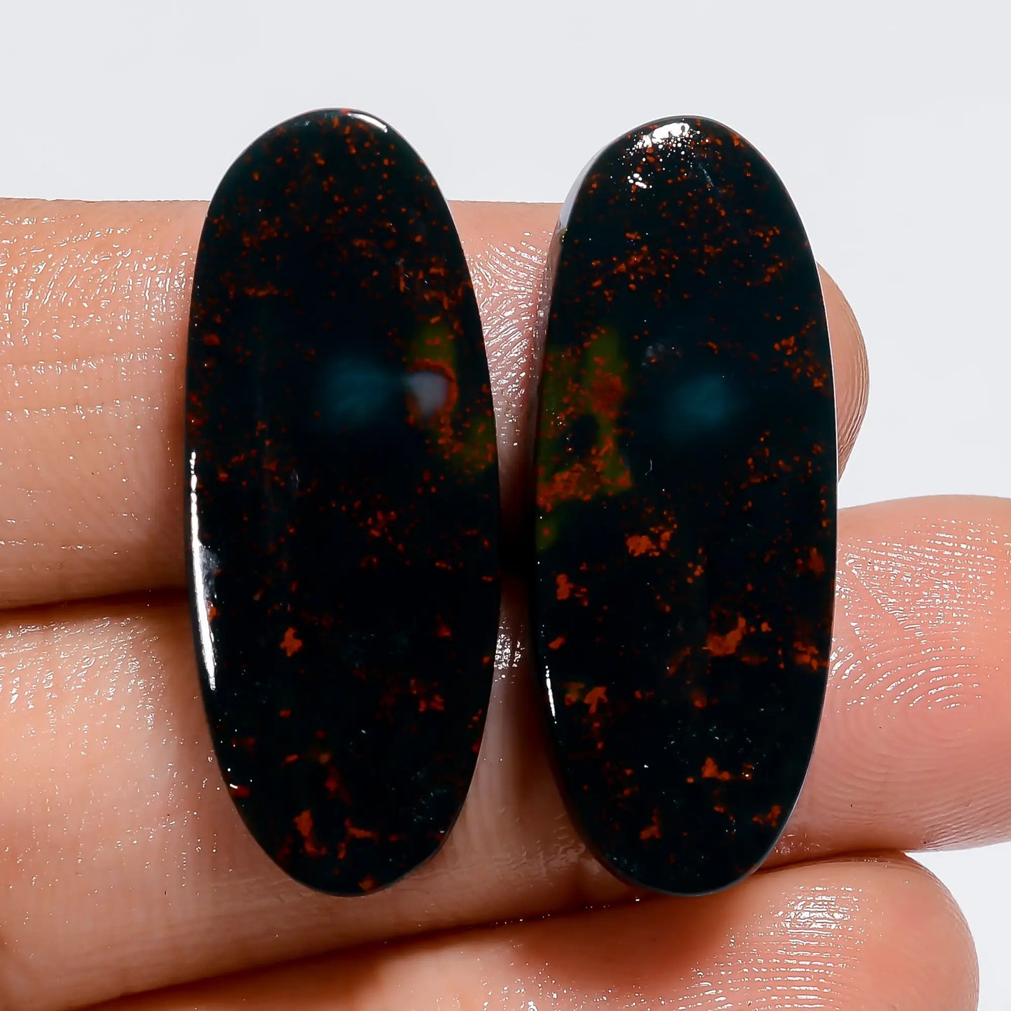 Outstanding Top Grade Quality 100% Natural Bloodstone Oval Shape Cabochon Loose Gemstone Pair For Making Earrings 27 Ct. 28X10X3 mm V-7337