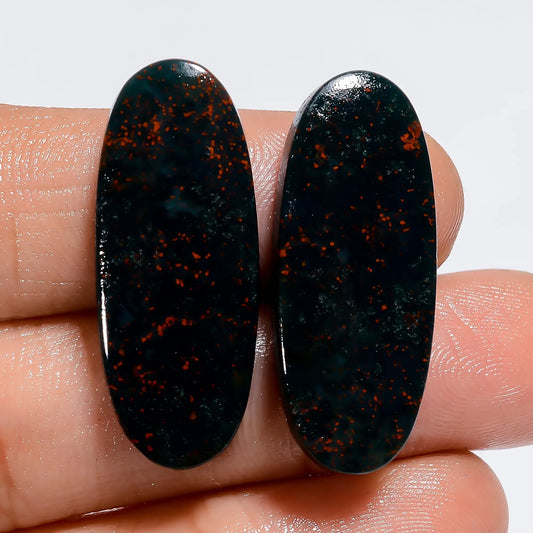 Splendid Top Grade Quality 100% Natural Bloodstone Oval Shape Cabochon Loose Gemstone Pair For Making Earrings 30 Ct. 29X11X3 mm V-7338