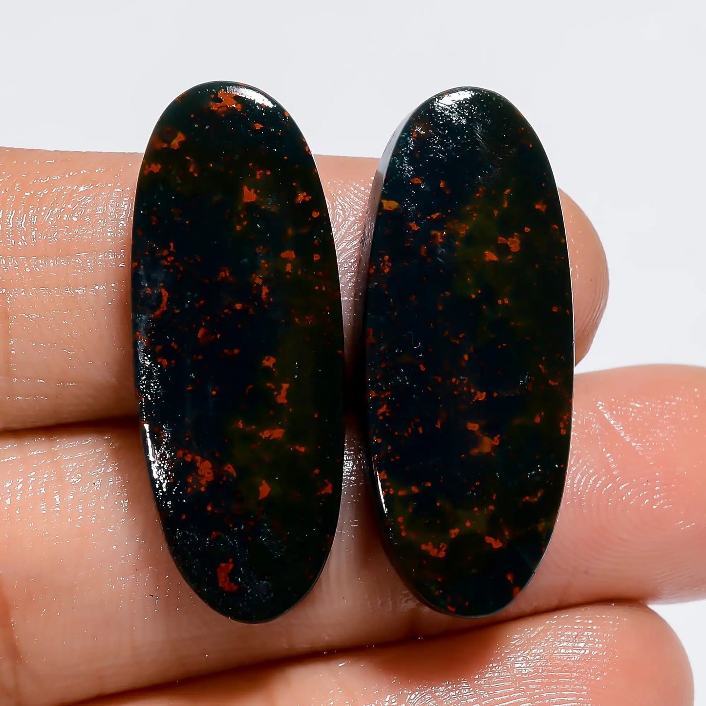 Supreme Top Grade Quality 100% Natural Bloodstone Oval Shape Cabochon Loose Gemstone Pair For Making Earrings 29.5 Ct. 28X10X3 mm V-7341