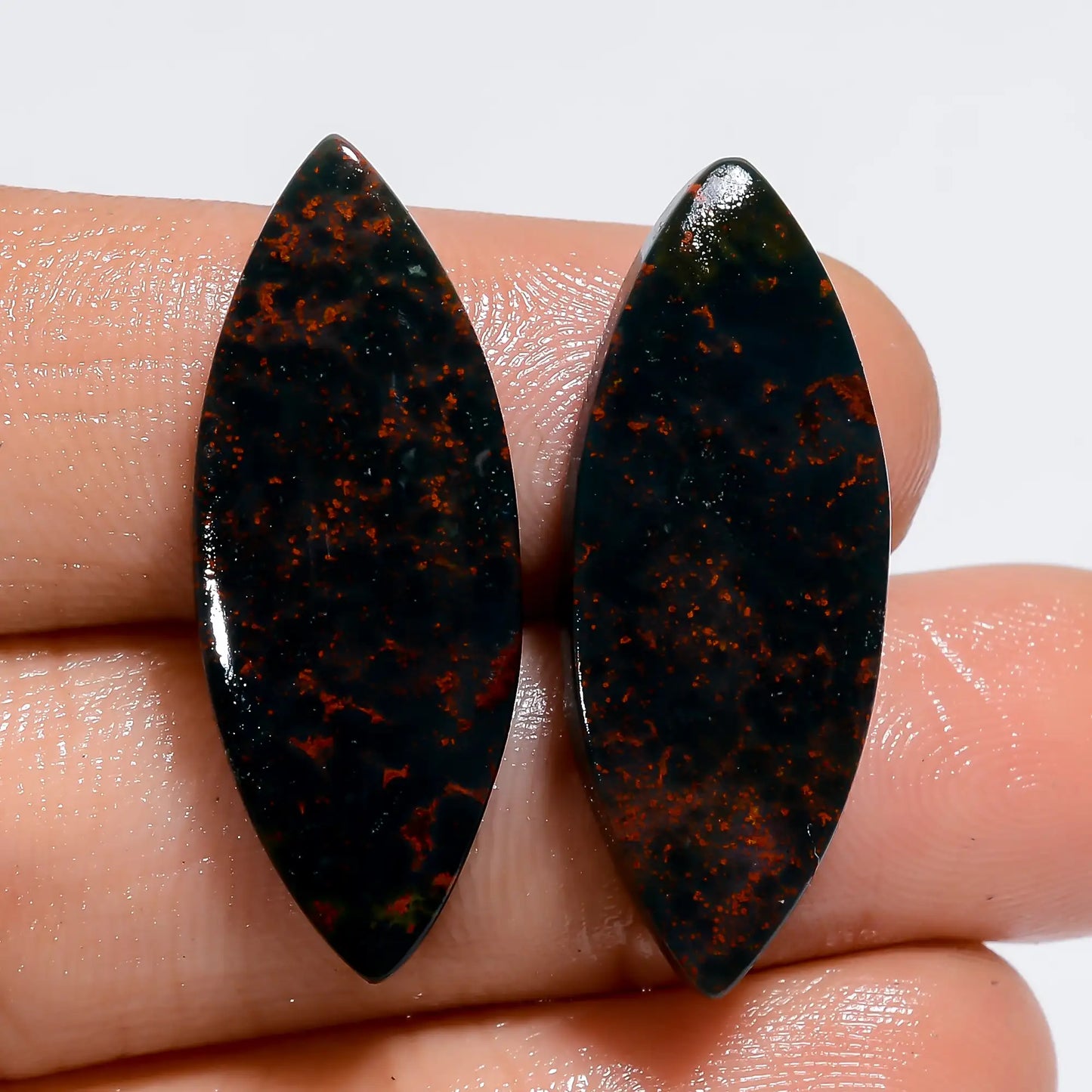 Terrific Top Grade Quality 100% Natural Bloodstone Marquise Shape Cabochon Loose Gemstone Pair For Making Earrings 22.5 Ct 28X10X3 mm V-7343