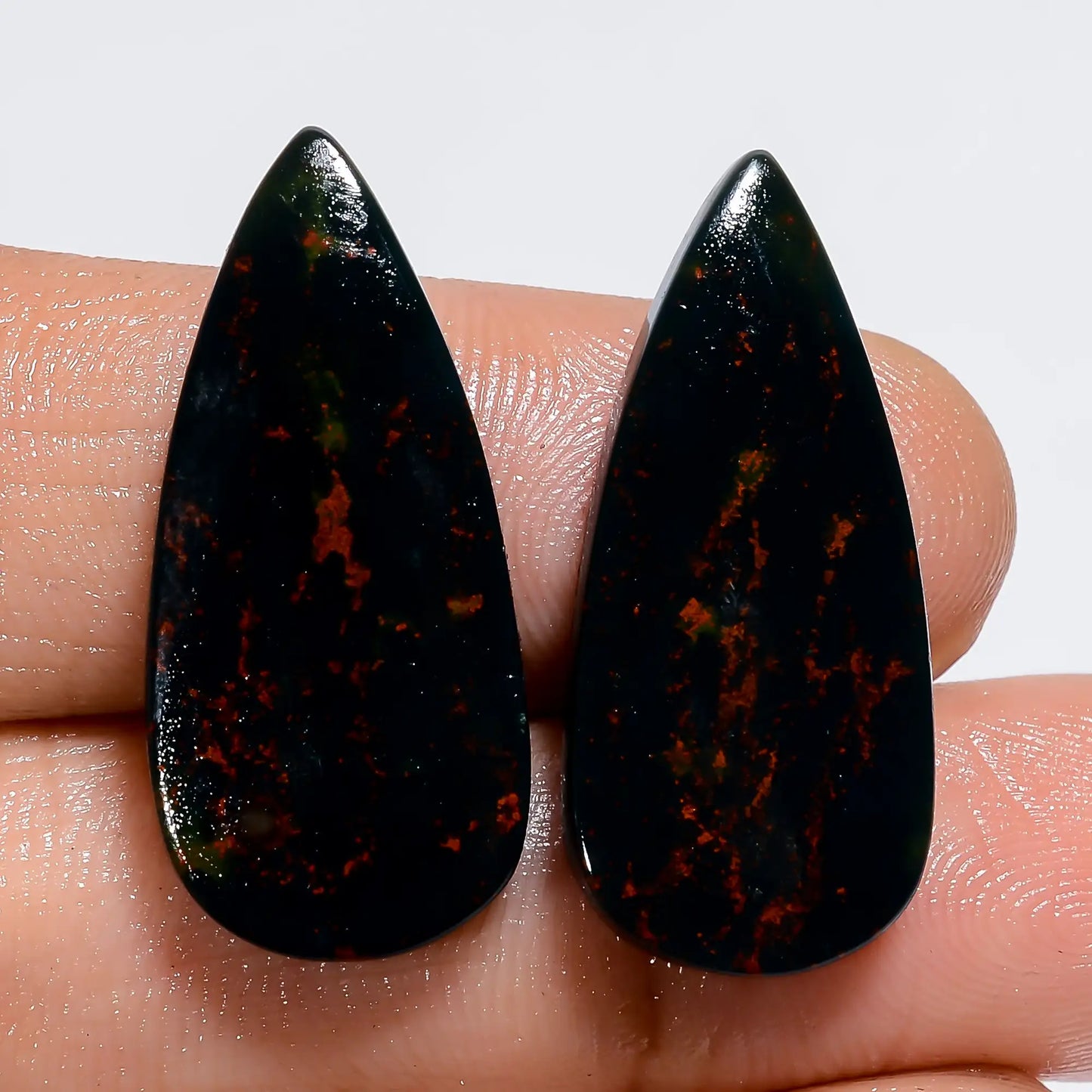 Wonderful Top Grade Quality 100% Natural Bloodstone Pear Shape Cabochon Loose Gemstone Pair For Making Earrings 22.5 Ct. 26X11X3 mm V-7345