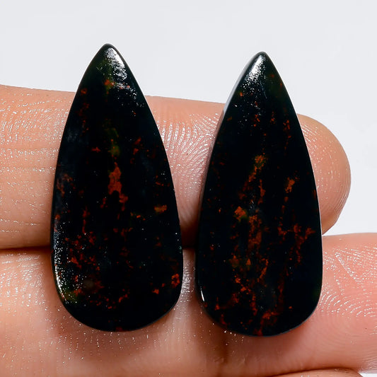 Wonderful Top Grade Quality 100% Natural Bloodstone Pear Shape Cabochon Loose Gemstone Pair For Making Earrings 22.5 Ct. 26X11X3 mm V-7345