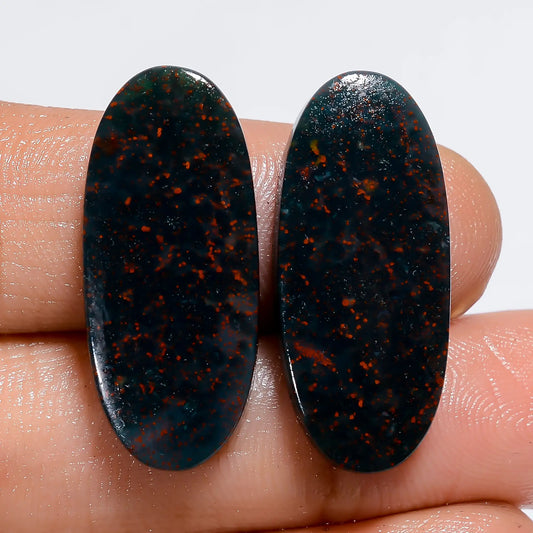 Amazing Top Grade Quality 100% Natural Bloodstone Oval Shape Cabochon Loose Gemstone Pair For Making Earrings 23 Ct. 25X10X3 mm V-7346