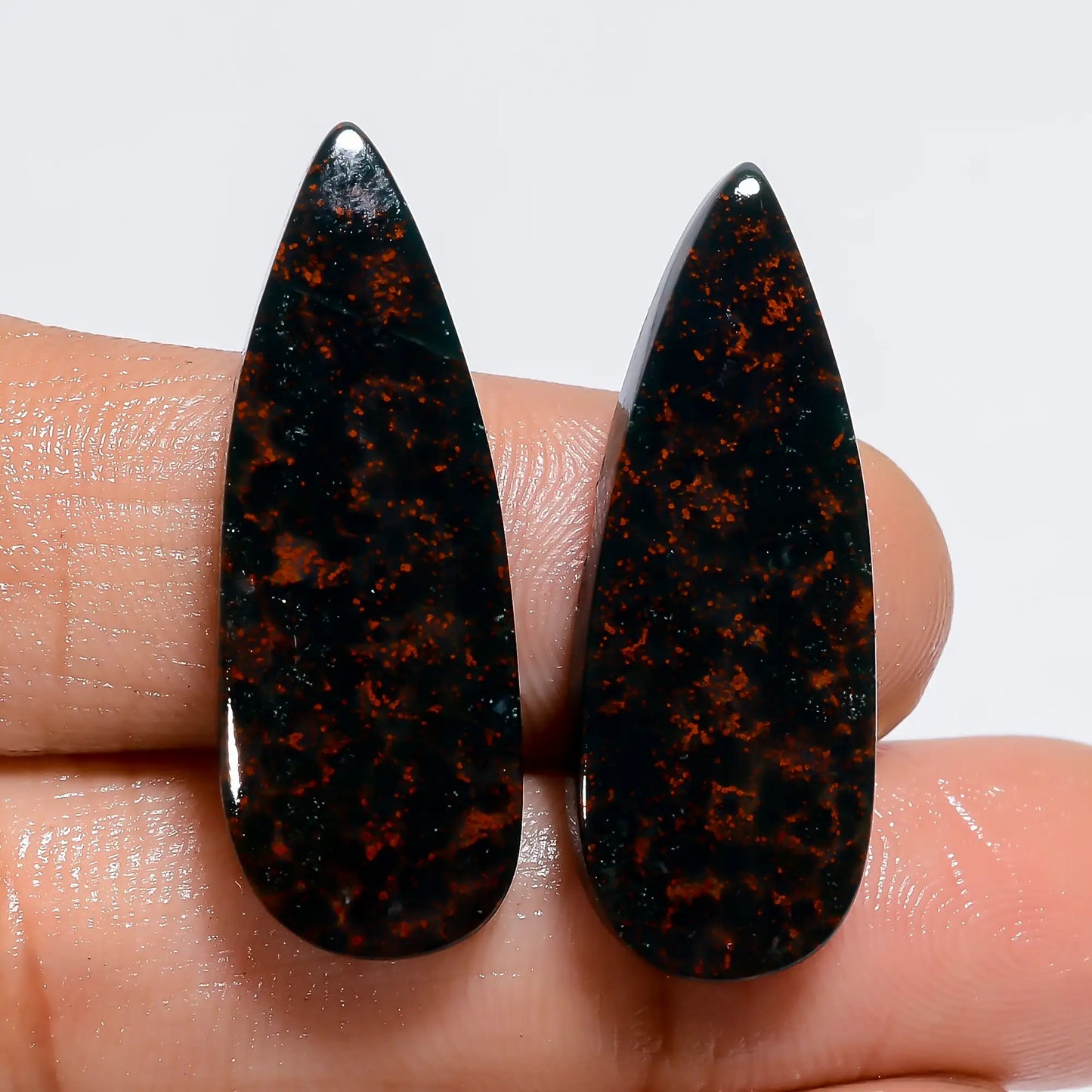 Attractive Top Grade Quality 100% Natural Bloodstone Pear Shape Cabochon Loose Gemstone Pair For Making Earrings 25.5 Ct. 30X10X3 mm V-7347