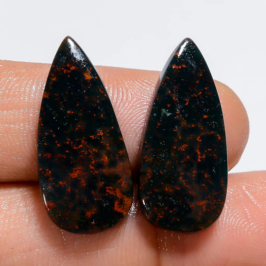 Awesome Top Grade Quality 100% Natural Bloodstone Pear Shape Cabochon Loose Gemstone Pair For Making Earrings 18 Ct. 23X10X3 mm V-7348