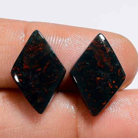 Beautiful Top Grade Quality 100% Natural Bloodstone Fancy Shape Cabochon Loose Gemstone Pair For Making Earrings 10.5 Ct. 16X10X3 mm V-7349