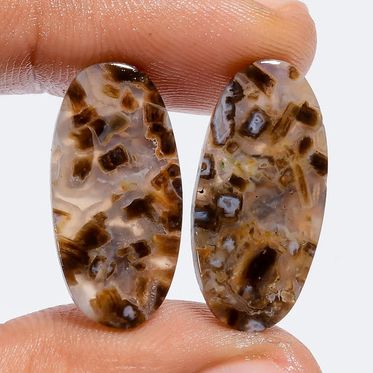 Excellent Top Grade Quality 100% Natural Stick Agate Oval Shape Cabochon Loose Gemstone Pair For Making Earrings 15 Ct. 22X10X2 mm V-7352