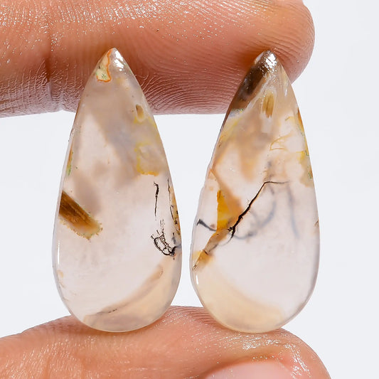 Exclusive Top Grade Quality 100% Natural Stick Agate Pear Shape Cabochon Loose Gemstone Pair For Making Earrings 16.5 Ct. 25X11X2 mm V-7353