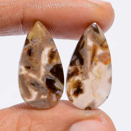 Immaculate Top Grade Quality 100% Natural Stick Agate Pear Shape Cabochon Loose Gemstone Pair For Making Earrings 16 Ct. 22X11X2 mm V-7358