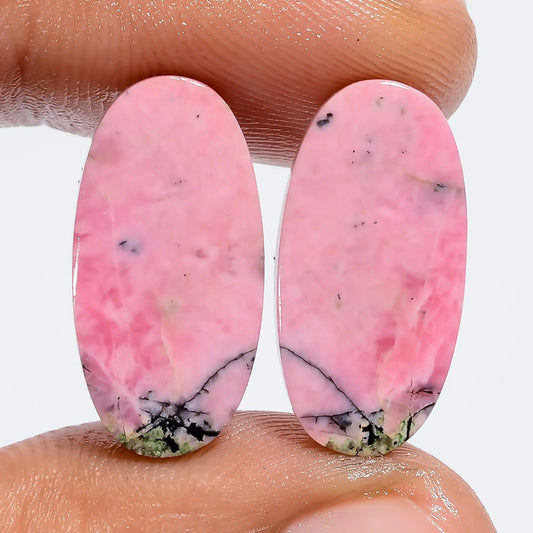 Marvellous Top Grade Quality 100% Natural Rhodonite Oval Shape Cabochon Loose Gemstone Pair For Making Earrings 19.5 Ct. 20X10X2 mm V-7360