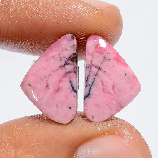 Superb Top Grade Quality 100% Natural Rhodonite Fancy Shape Cabochon Loose Gemstone Pair For Making Earrings 11 Ct. 14X9X2 mm V-7367