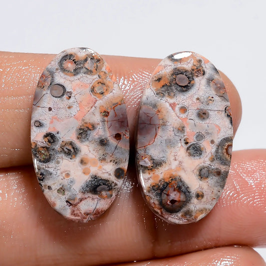 Unique Top Grade Quality 100% Natural Leopard Skin Jasper Oval Shape Cabochon Gemstone Pair For Making Earrings 20.5 Ct. 22X12X3 mm V-7372