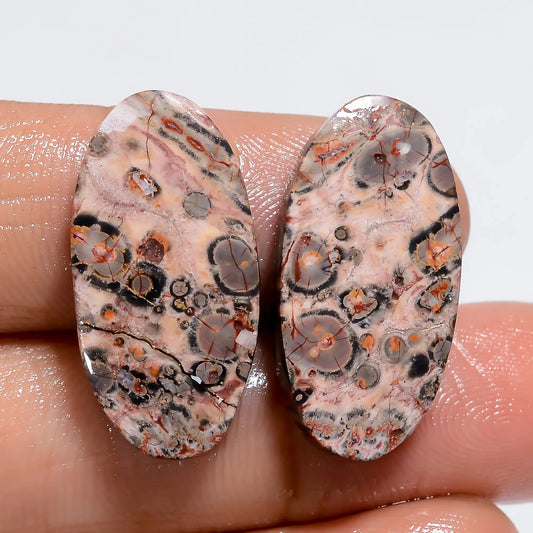 Wonderful Top Grade Quality 100% Natural Leopard Skin Jasper Oval Shape Cabochon Gemstone Pair For Making Earrings 18 Ct. 22X11X3 mm V-7373