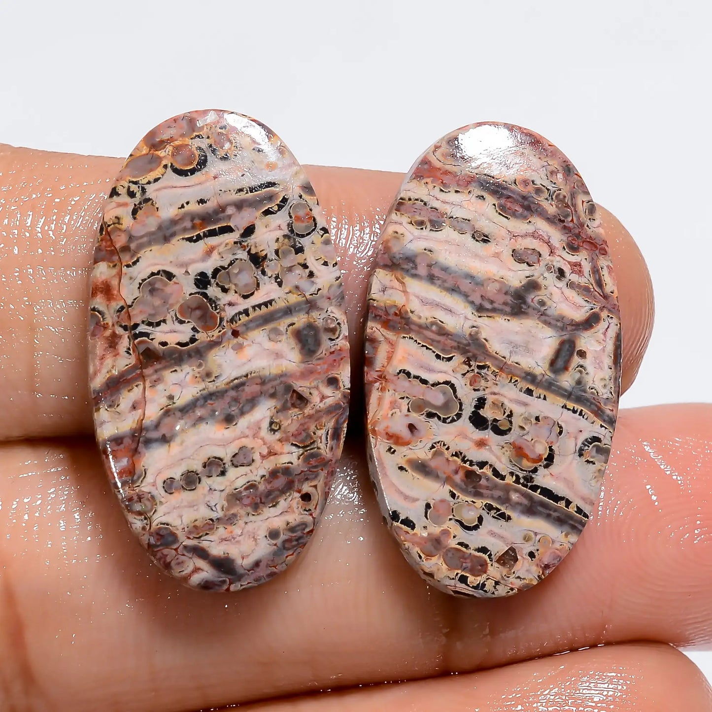 Amazing Top Grade Quality 100% Natural Leopard Skin Jasper Oval Shape Cabochon Gemstone Pair For Making Earrings 19.5 Ct. 24X13X2 mm V-7374