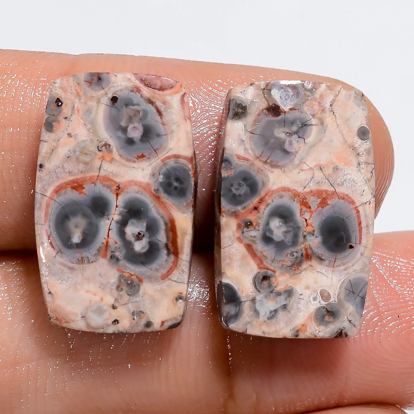 Attractive Top Grade Quality 100% Natural Leopard Skin Jasper Radiant Shape Cabochon Gemstone Pair For Making Earrings 14 Ct 18X10X3 mm V7375