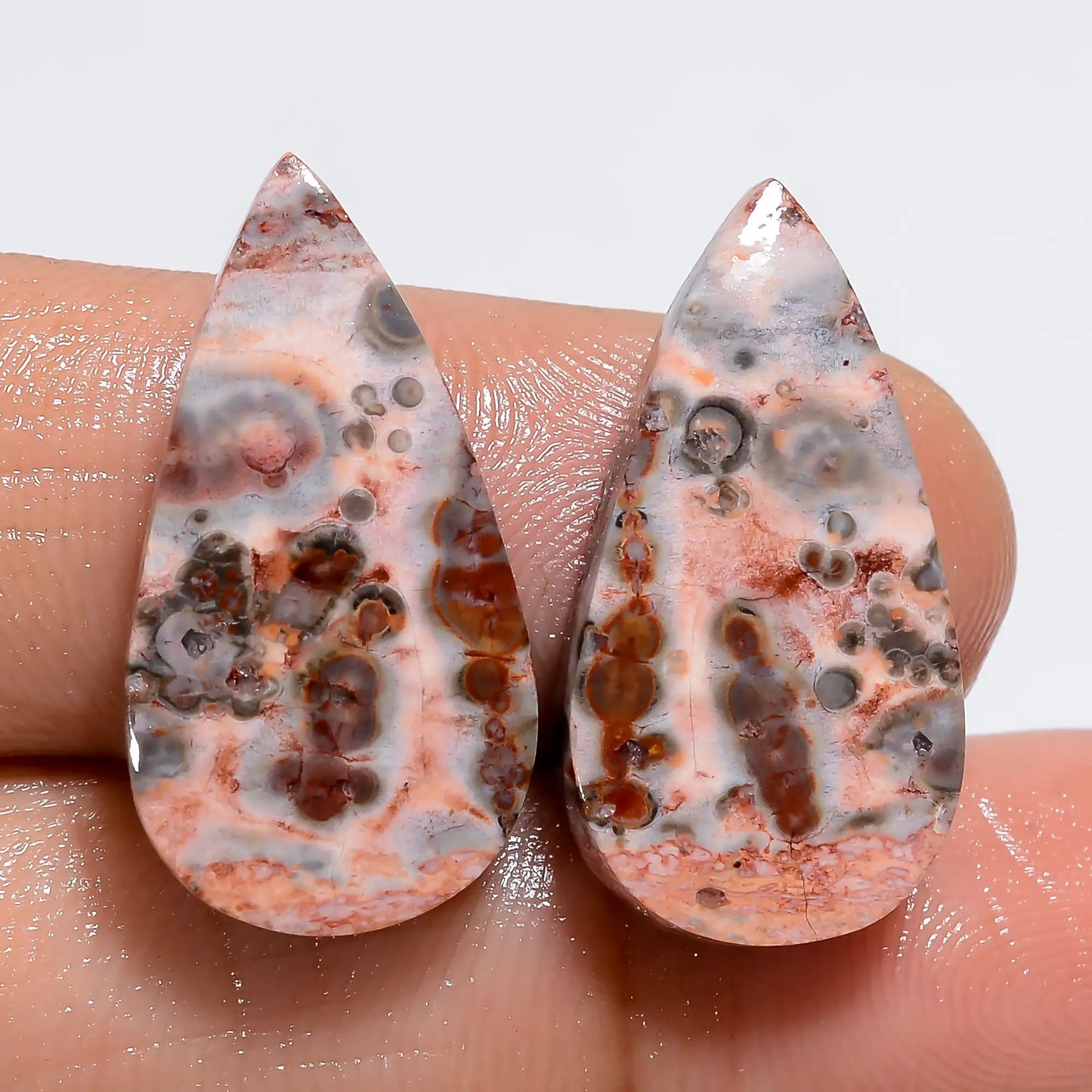 Awesome Top Grade Quality 100% Natural Leopard Skin Jasper Pear Shape Cabochon Gemstone Pair For Making Earrings 17.5 Ct. 22X11X3 mm V-7376