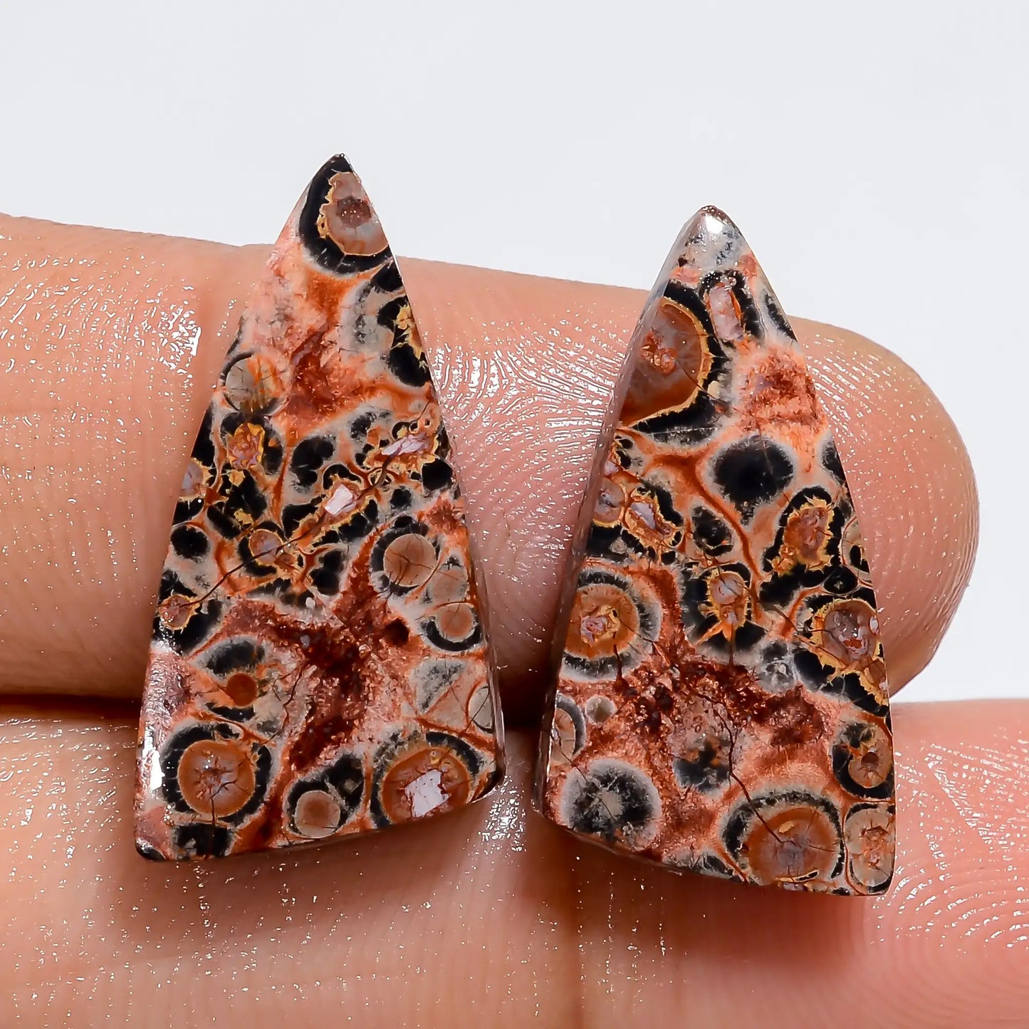 Beautiful Top Grade Quality 100% Natural Leopard Skin Jasper Fancy Shape Cabochon Gemstone Pair For Making Earrings 13 Ct. 21X10X3 mm V-7377