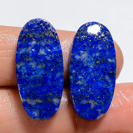 Elegant Top Grade Quality 100% Natural Lapis Lazuli Oval Shape Cabochon Loose Gemstone Pair For Making Earrings 27 Ct. 24X10X3 mm V-7382