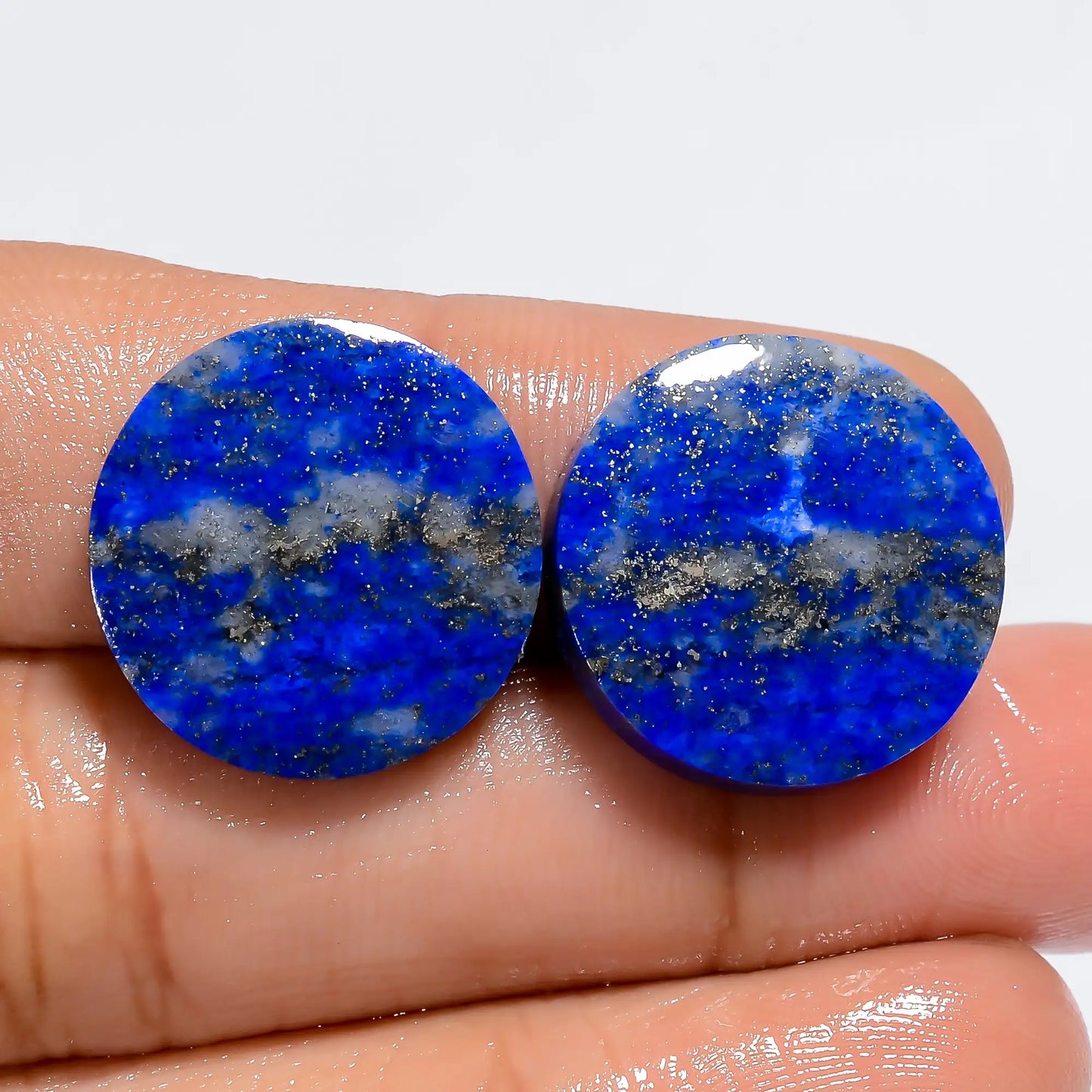 Fantastic Top Grade Quality 100% Natural Lapis Lazuli Round Shape Cabochon Loose Gemstone Pair For Making Earrings 27.5 Ct 17X17X3 mm V-7384