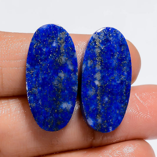 Gorgeous Top Grade Quality 100% Natural Lapis Lazuli Oval Shape Cabochon Loose Gemstone Pair For Making Earrings 27.5 Ct. 24X11X3 mm V-7385